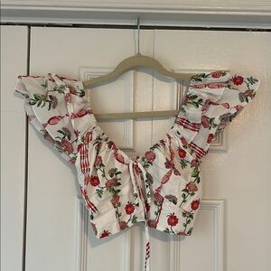 Hill House Floral Ruffle Sleeve Crop Top